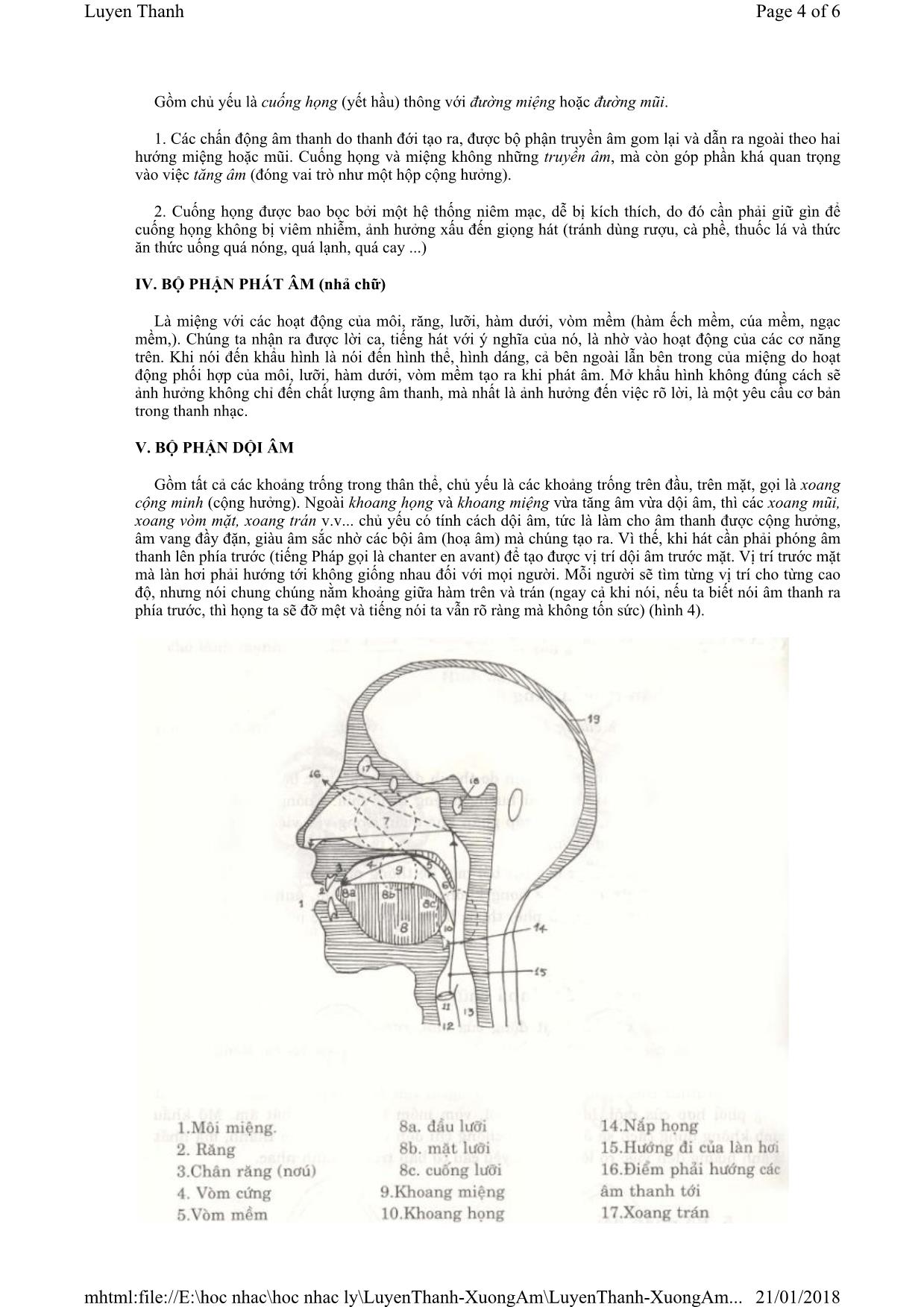 Giáo trình Lý thuyết và thực hành thanh nhạc - Bài 2: Bộ máy phát âm trang 4