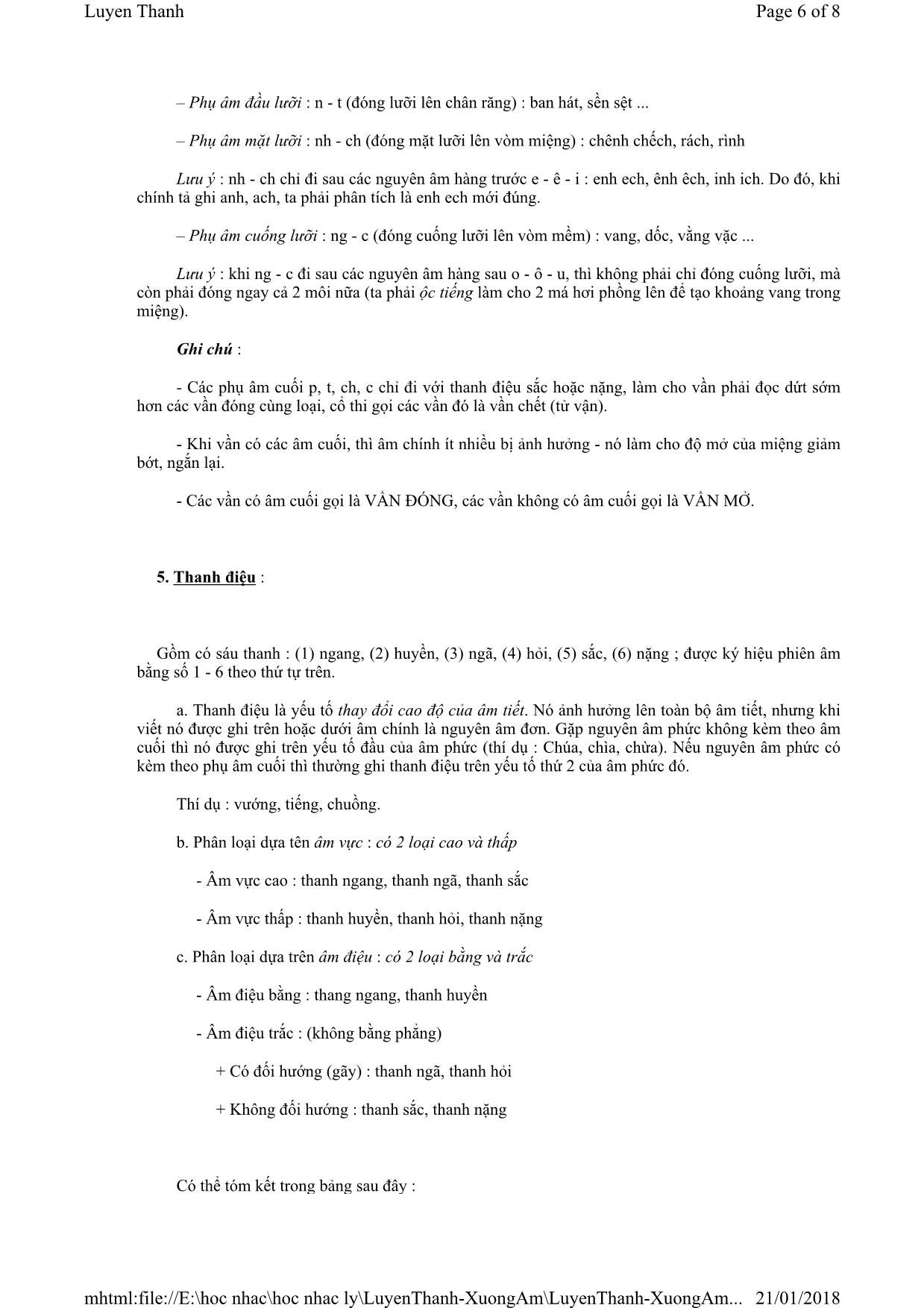 Giáo trình Lý thuyết và thực hành thanh nhạc - Bài 6: Các yếu tố ngữ âm trong âm tiết tiếng Việt trang 6