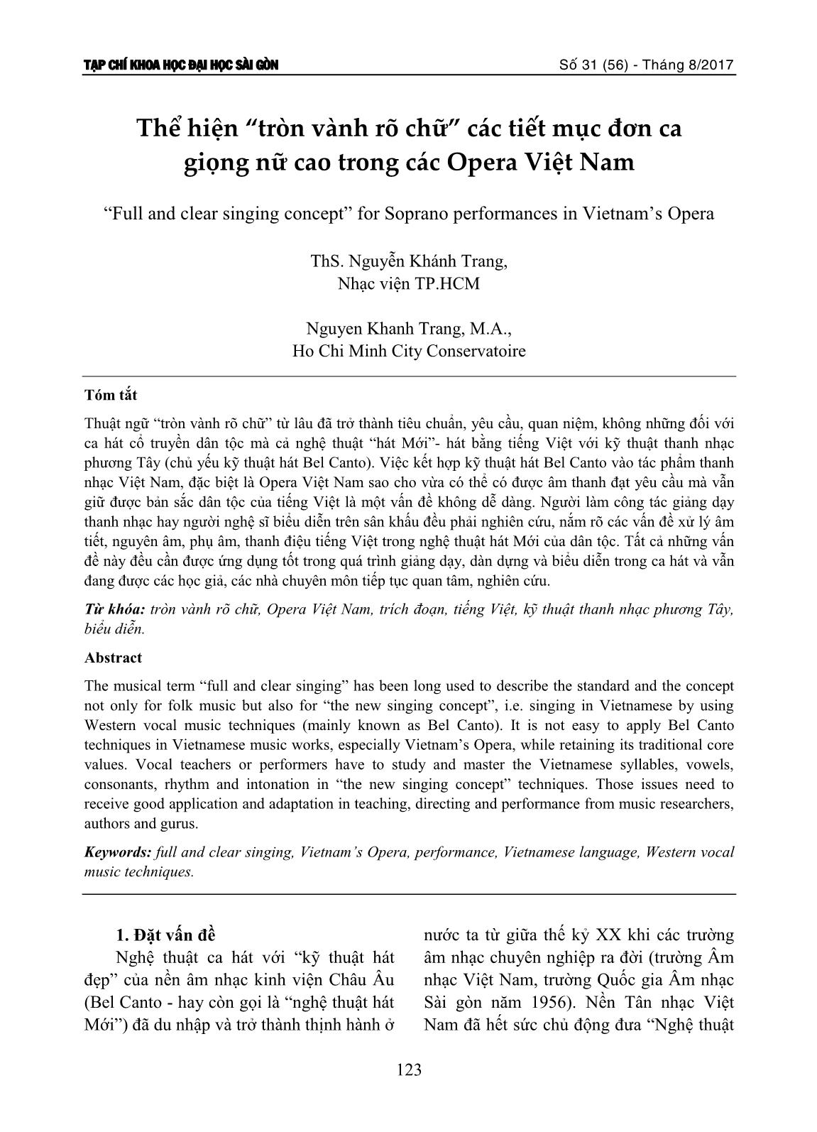 Thể hiện “tròn vành rõ chữ” các tiết mục đơn ca giọng nữ cao trong các Opera Việt Nam trang 1