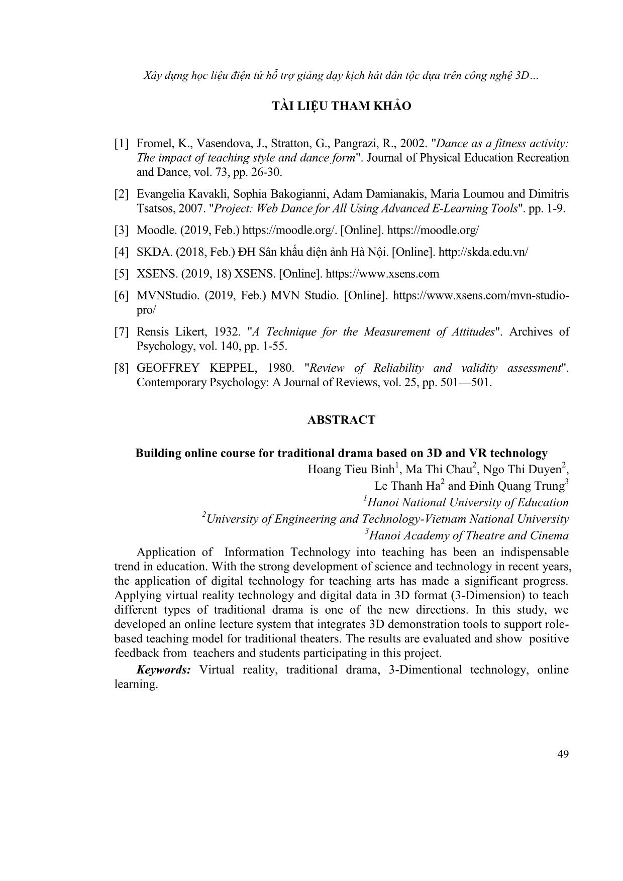 Xây dựng học liệu điện tử hỗ trợ giảng dạy kịch hát dân tộc dựa trên công nghệ 3D và thực tại ảo trang 10