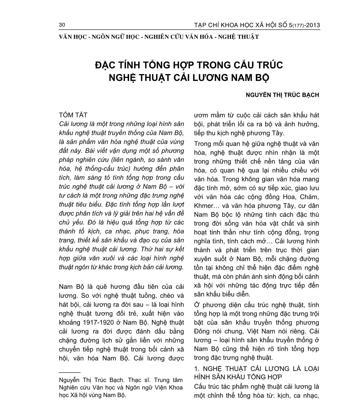 Đặc tính tổng hợp trong cấu trúc nghệ thuật cải lương Nam Bộ trang 1