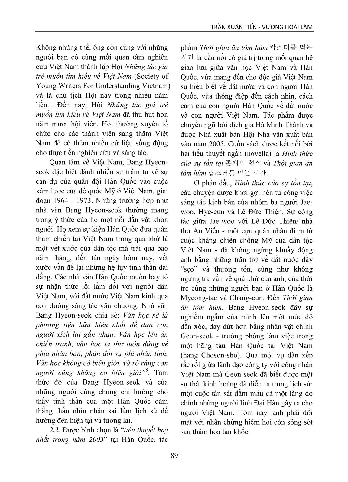 Giao lưu văn học và dịch chuyển loại hình: Trường hợp tiểu thuyết Thời gian ăn tôm hùm của Bang Hyeon-Seok và kịch bản Cội nguồn của Lê Duy Hạnh trang 5