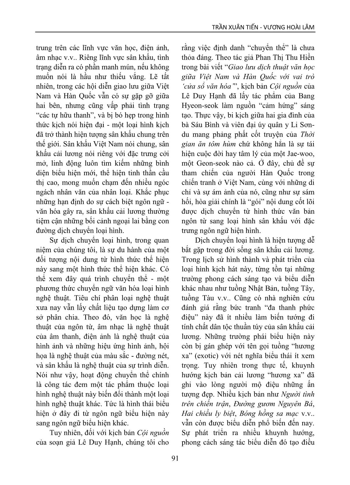 Giao lưu văn học và dịch chuyển loại hình: Trường hợp tiểu thuyết Thời gian ăn tôm hùm của Bang Hyeon-Seok và kịch bản Cội nguồn của Lê Duy Hạnh trang 7
