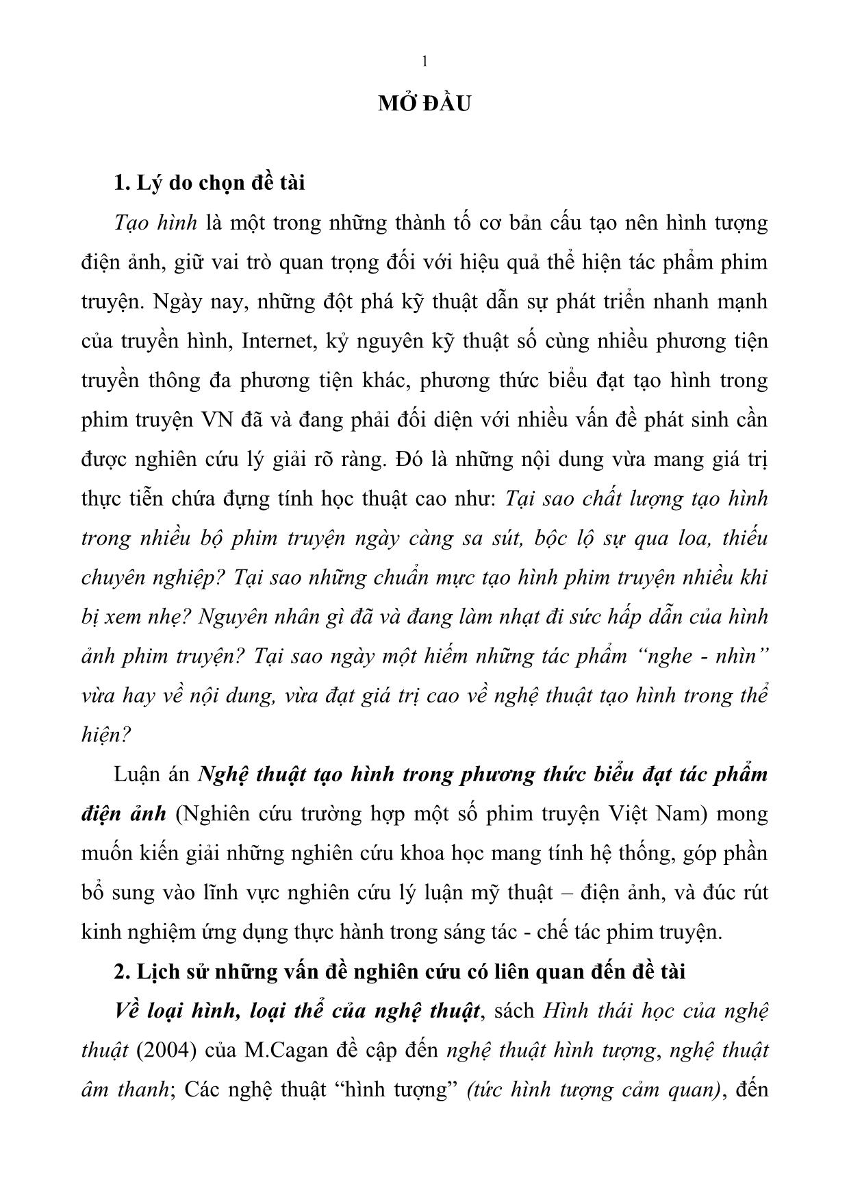 Tóm tắt Luận án Nghệ thuật tạo hình trong phương thức biểu đạt tác phẩm điện ảnh trang 1