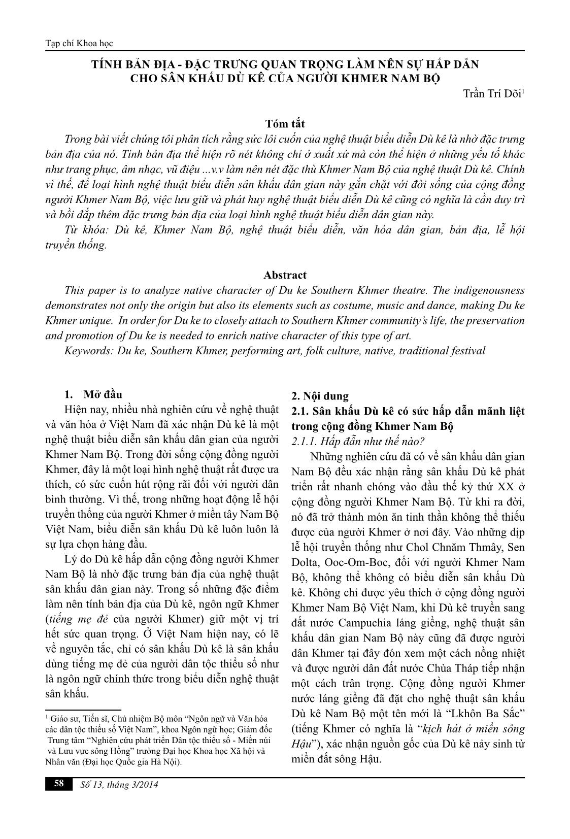 Tính bản địa - Đặc trưng quan trọng làm nên sự hấp dẫn cho sân khấu dù kê của người Khmer Nam Bộ trang 1