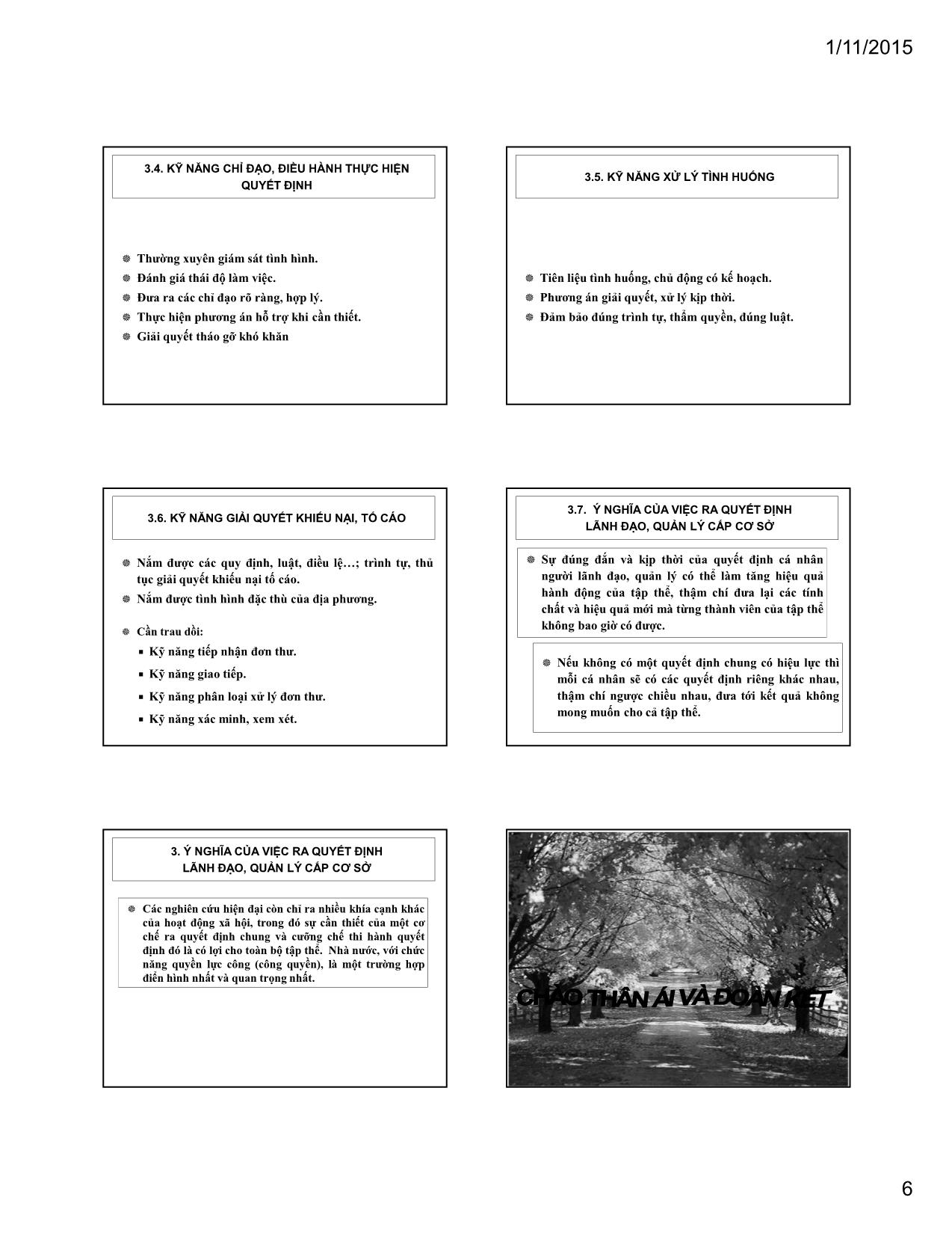 Bài giảng Kỹ năng ra quyết định và tổ chức thực hiện quyết định của cán bộ lãnh đạo, quản lý ở cơ sở trang 6