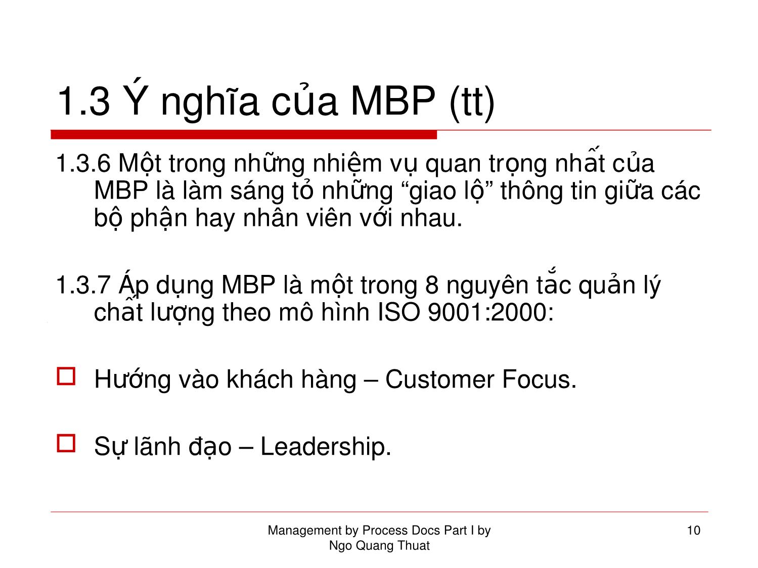 Bài giảng Kỹ năng kiểm soát quá trình. MBP - Phần 1: Dành cho nhà quản lý trang 10