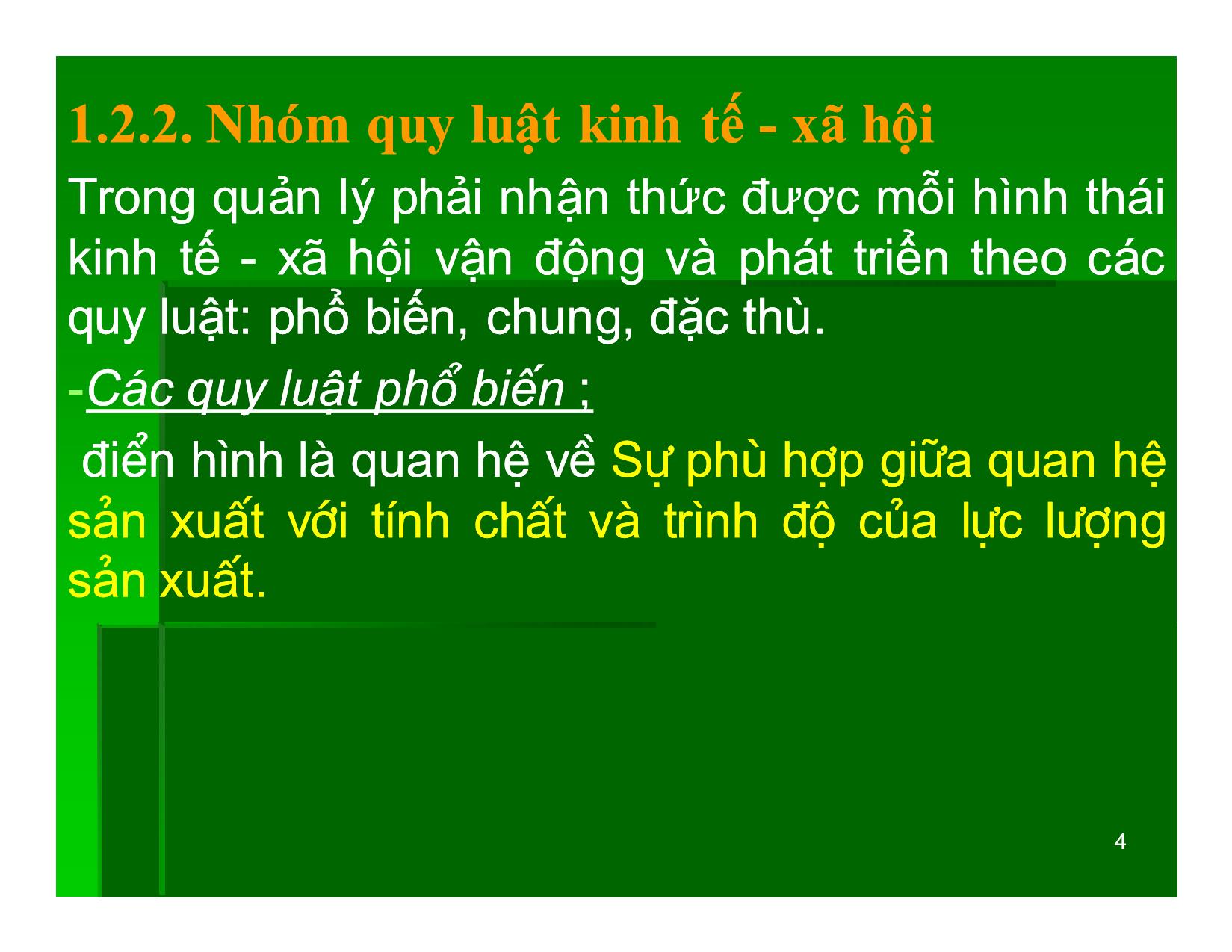 Bài giảng Khoa học quản lý - Chương 3: Các quy luật và nguyên tắc quản lý - Nguyễn Xuân Phong trang 4