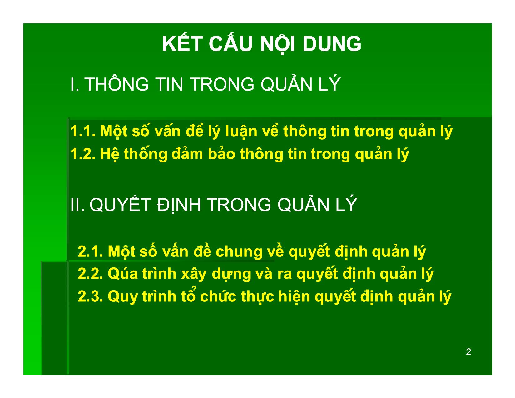 Bài giảng Khoa học quản lý - Chương 7: Thông tin và quyết định quản lý - Nguyễn Xuân Phong trang 2