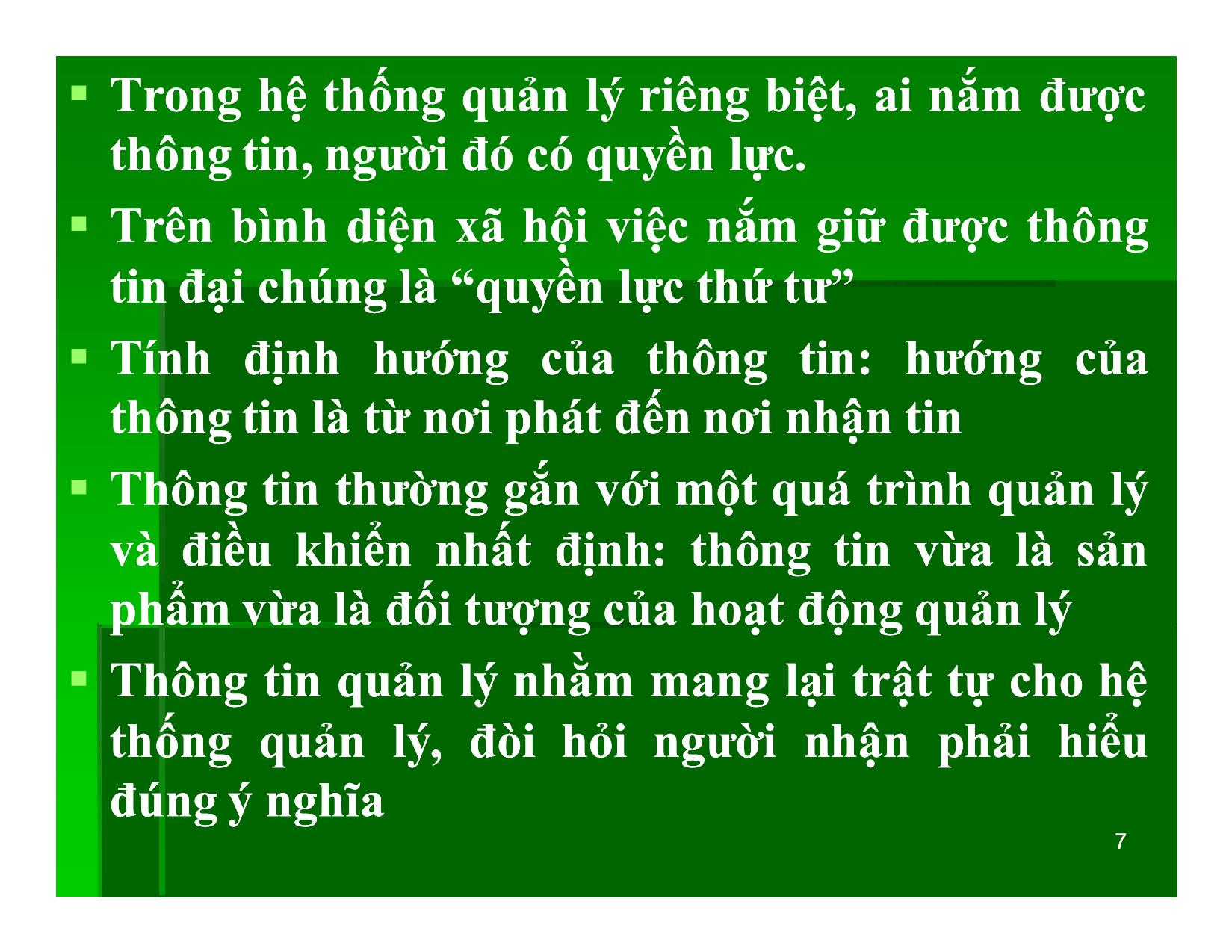 Bài giảng Khoa học quản lý - Chương 7: Thông tin và quyết định quản lý - Nguyễn Xuân Phong trang 7