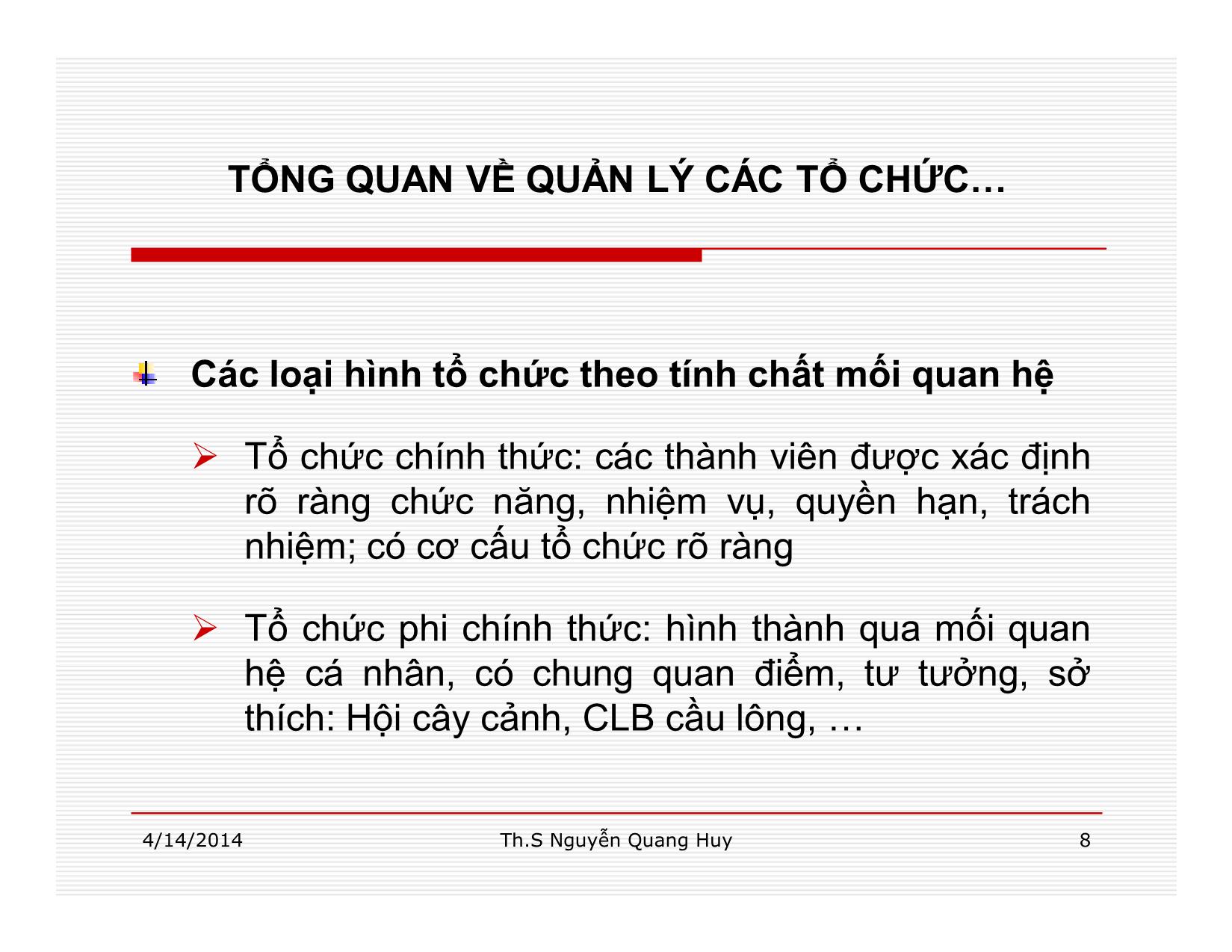 Bài giảng Quản lý học - Chương 1: Tổng quan về quản lý các tổ chức - Nguyễn Quang Huy trang 8