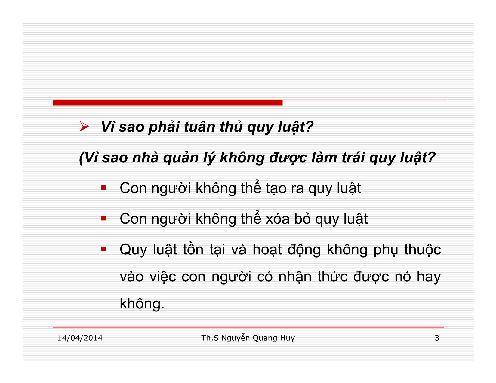 Bài giảng Quản lý học - Chương 2: Quy luật và nguyên tắc quản lý - Nguyễn Quang Huy trang 3