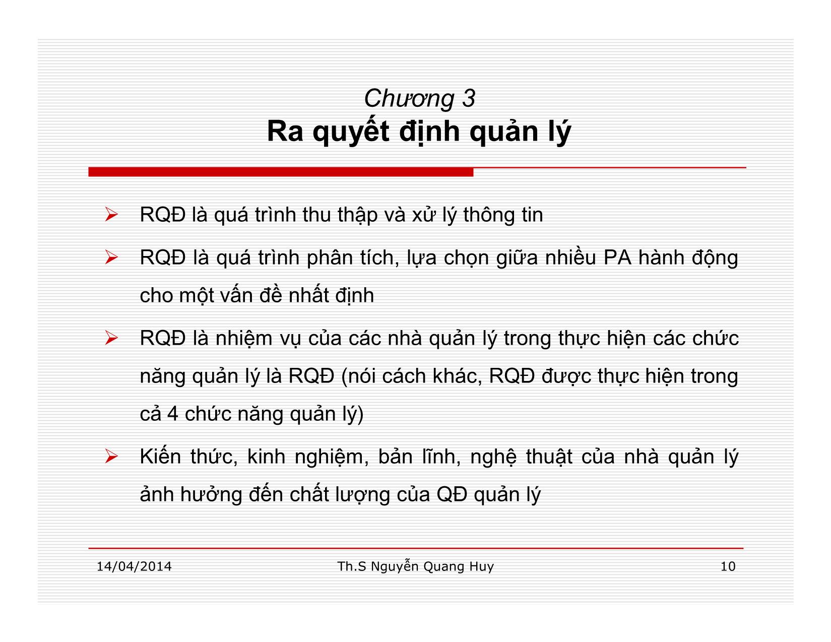 Bài giảng Quản lý học - Chương 3: Ra quyết định quản lý - Nguyễn Quang Huy trang 10