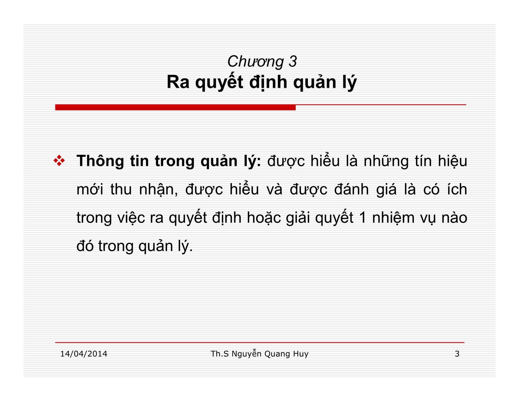 Bài giảng Quản lý học - Chương 3: Ra quyết định quản lý - Nguyễn Quang Huy trang 3