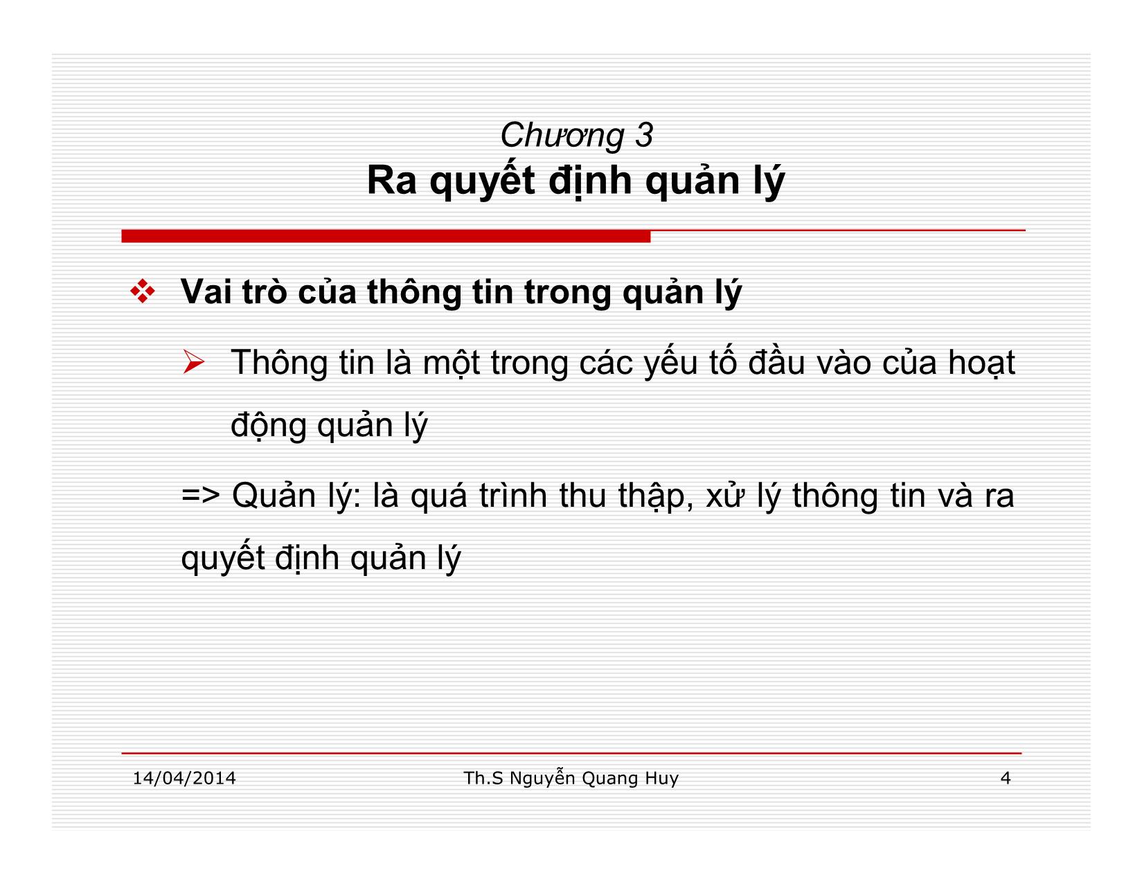 Bài giảng Quản lý học - Chương 3: Ra quyết định quản lý - Nguyễn Quang Huy trang 4