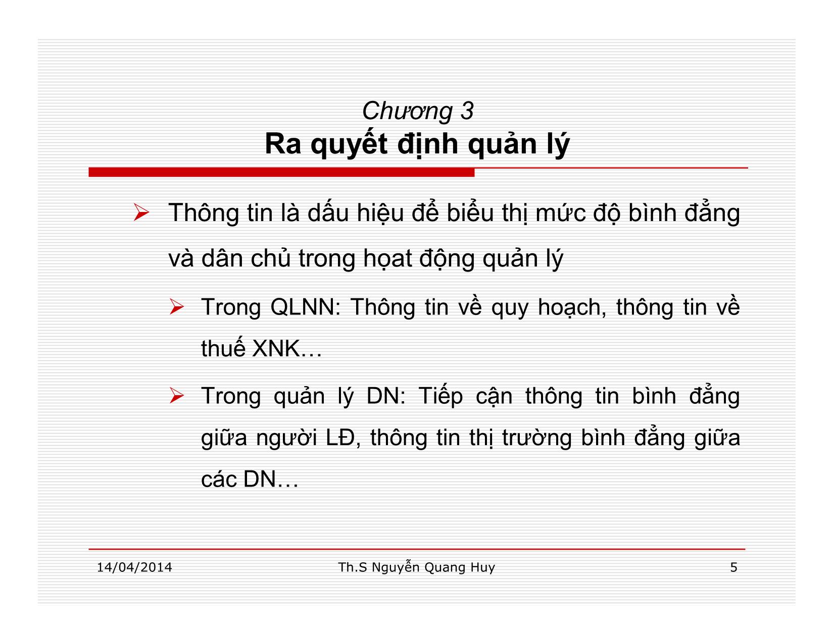 Bài giảng Quản lý học - Chương 3: Ra quyết định quản lý - Nguyễn Quang Huy trang 5