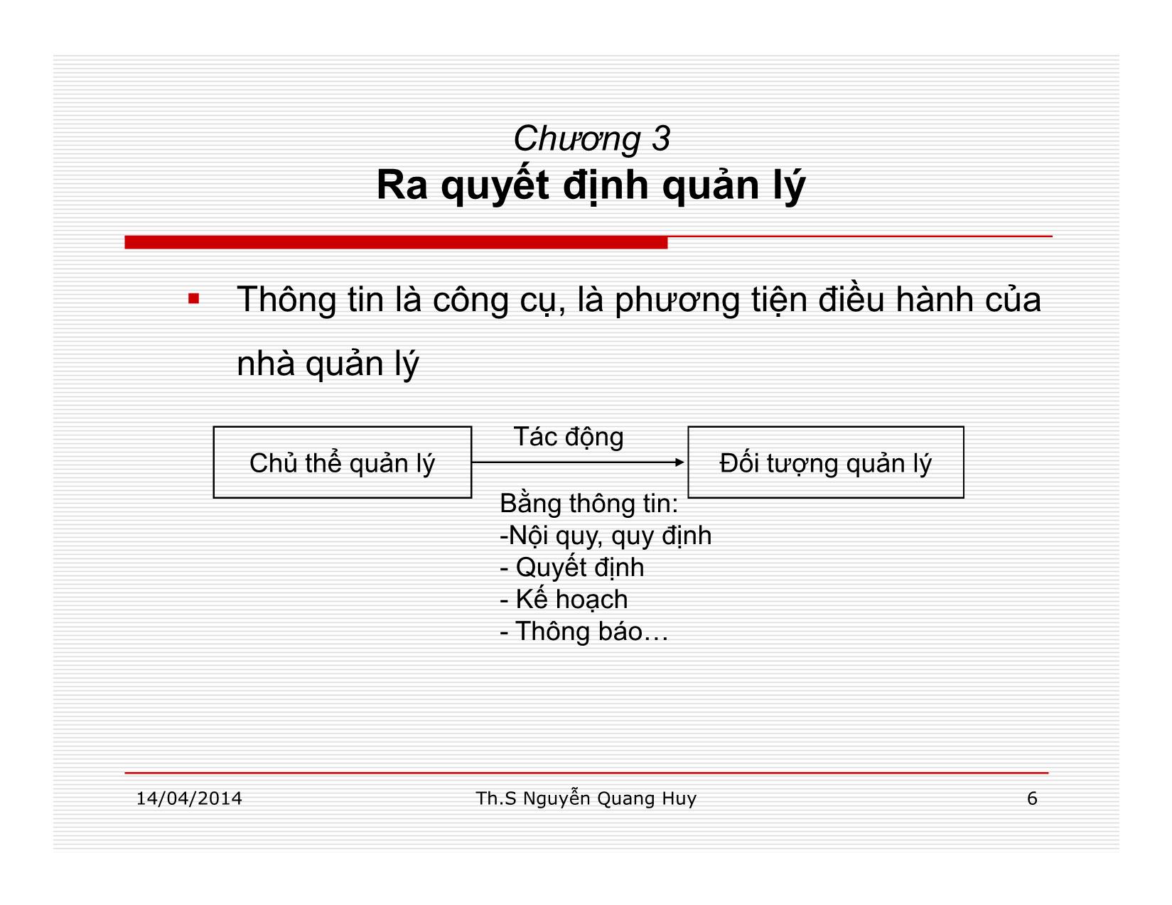 Bài giảng Quản lý học - Chương 3: Ra quyết định quản lý - Nguyễn Quang Huy trang 6