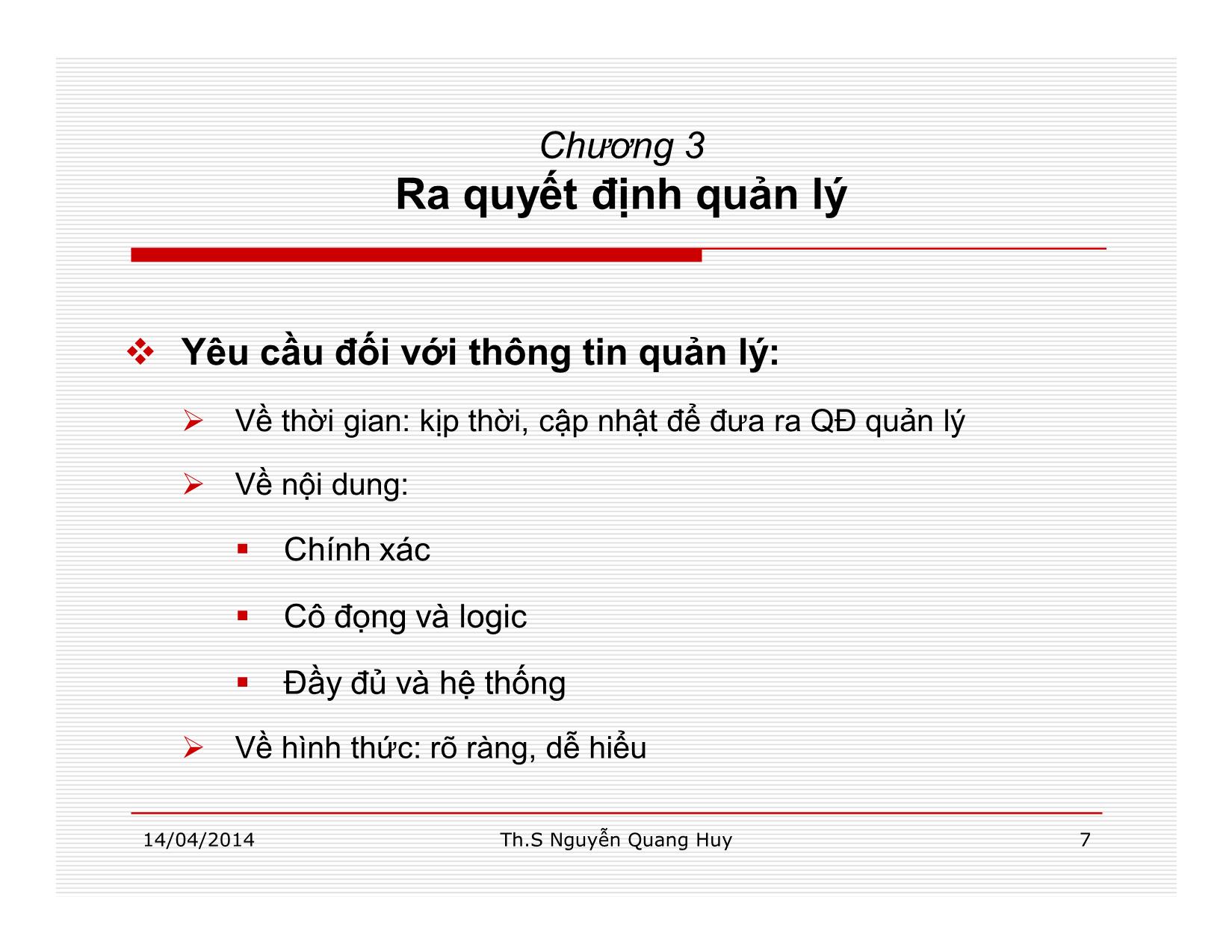 Bài giảng Quản lý học - Chương 3: Ra quyết định quản lý - Nguyễn Quang Huy trang 7