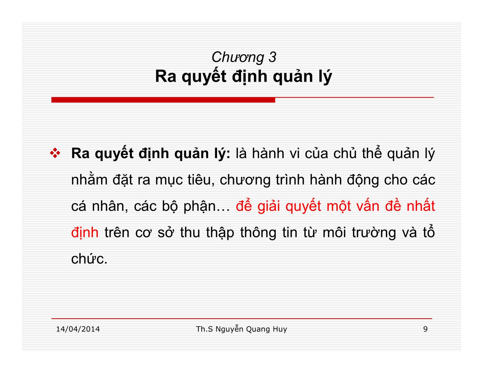 Bài giảng Quản lý học - Chương 3: Ra quyết định quản lý - Nguyễn Quang Huy trang 9