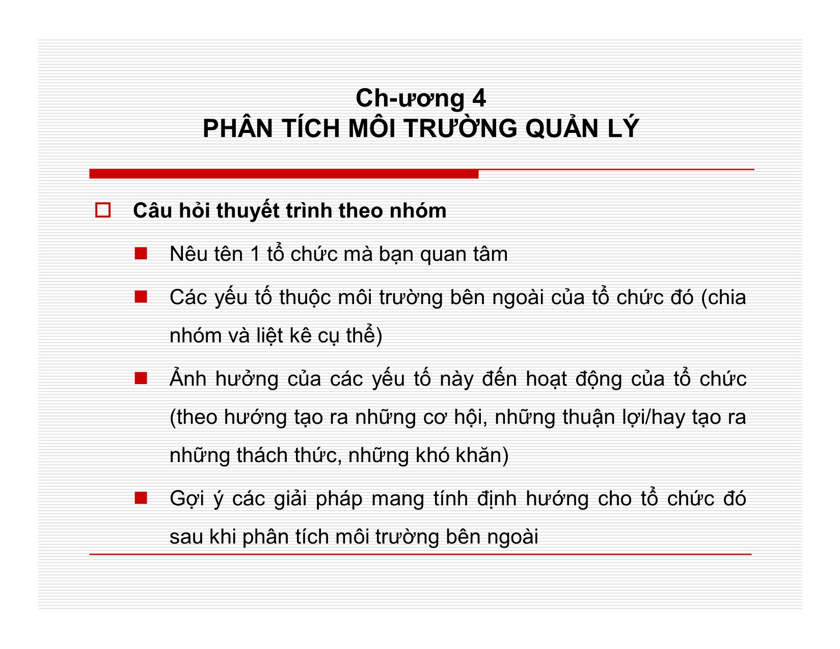 Bài giảng Quản lý học - Chương 4: Phân tích môi trường quản lý - Nguyễn Quang Huy trang 2