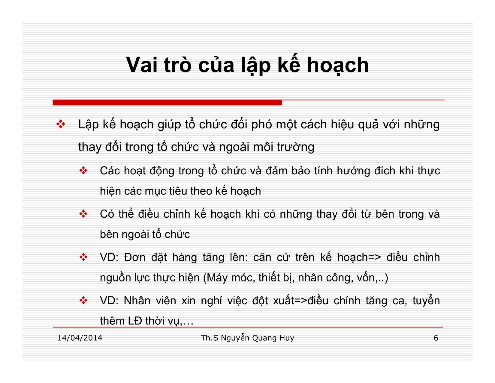 Bài giảng Quản lý học - Chương 5: Chức năng lập kế hoạch - Nguyễn Quang Huy trang 6