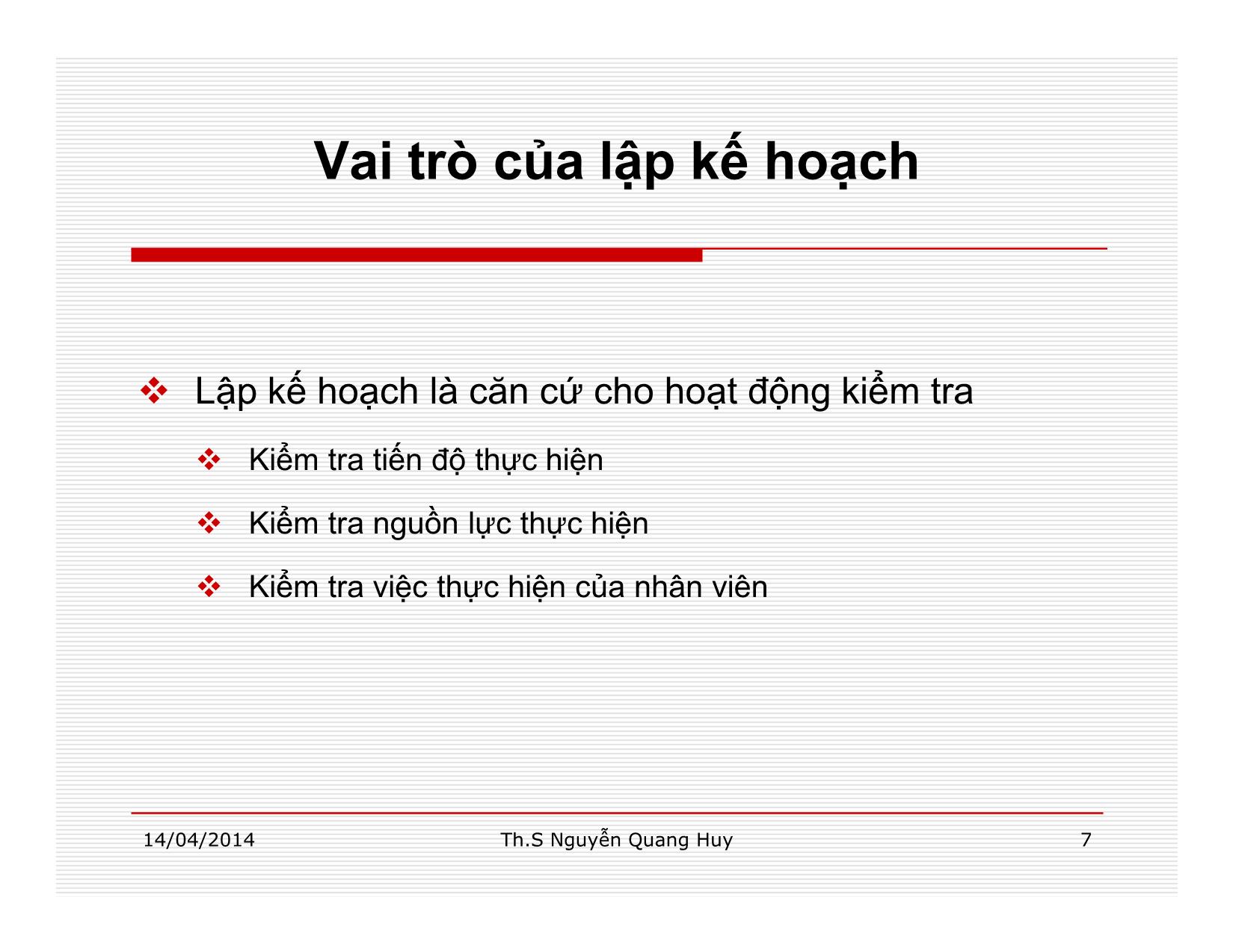 Bài giảng Quản lý học - Chương 5: Chức năng lập kế hoạch - Nguyễn Quang Huy trang 7