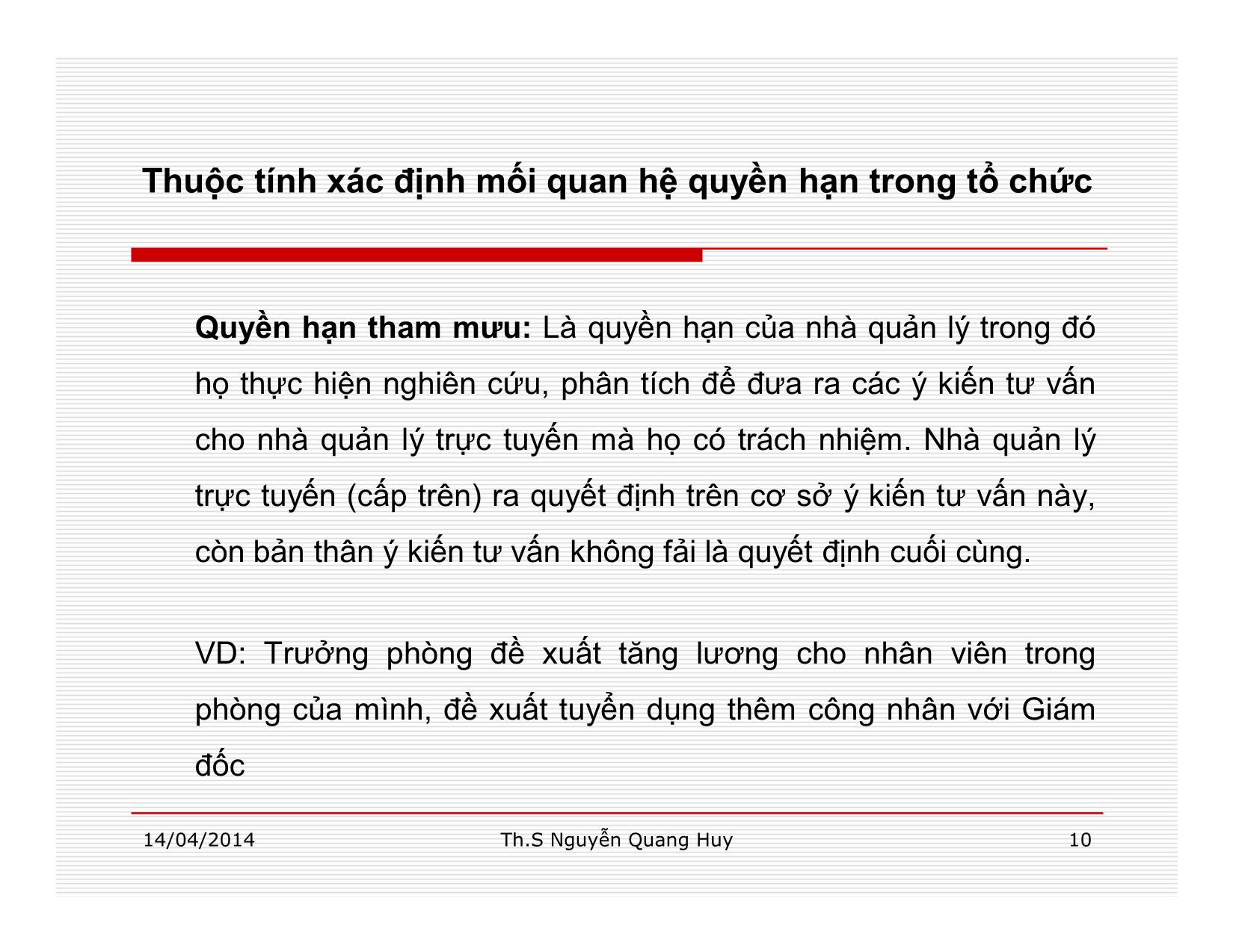 Bài giảng Quản lý học - Chương 6: Chức năng tổ chức - Nguyễn Quang Huy trang 10