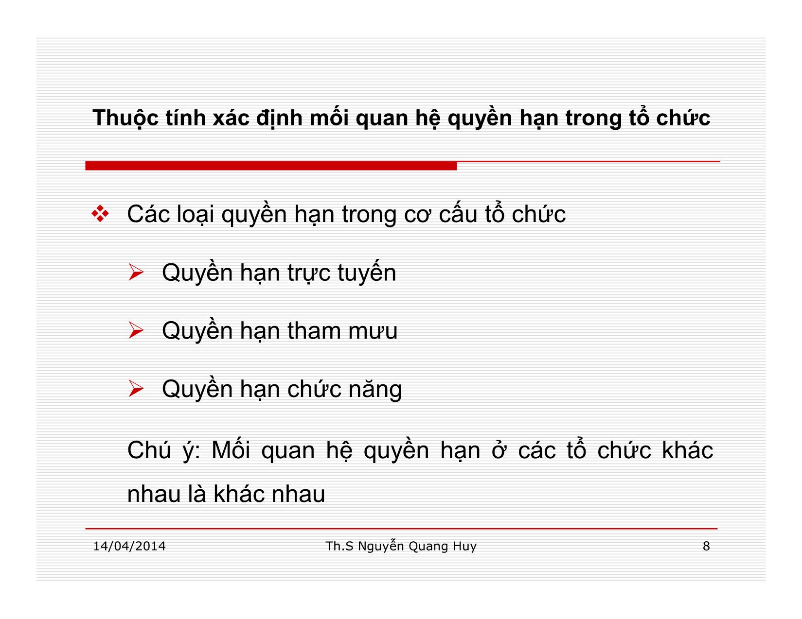 Bài giảng Quản lý học - Chương 6: Chức năng tổ chức - Nguyễn Quang Huy trang 8