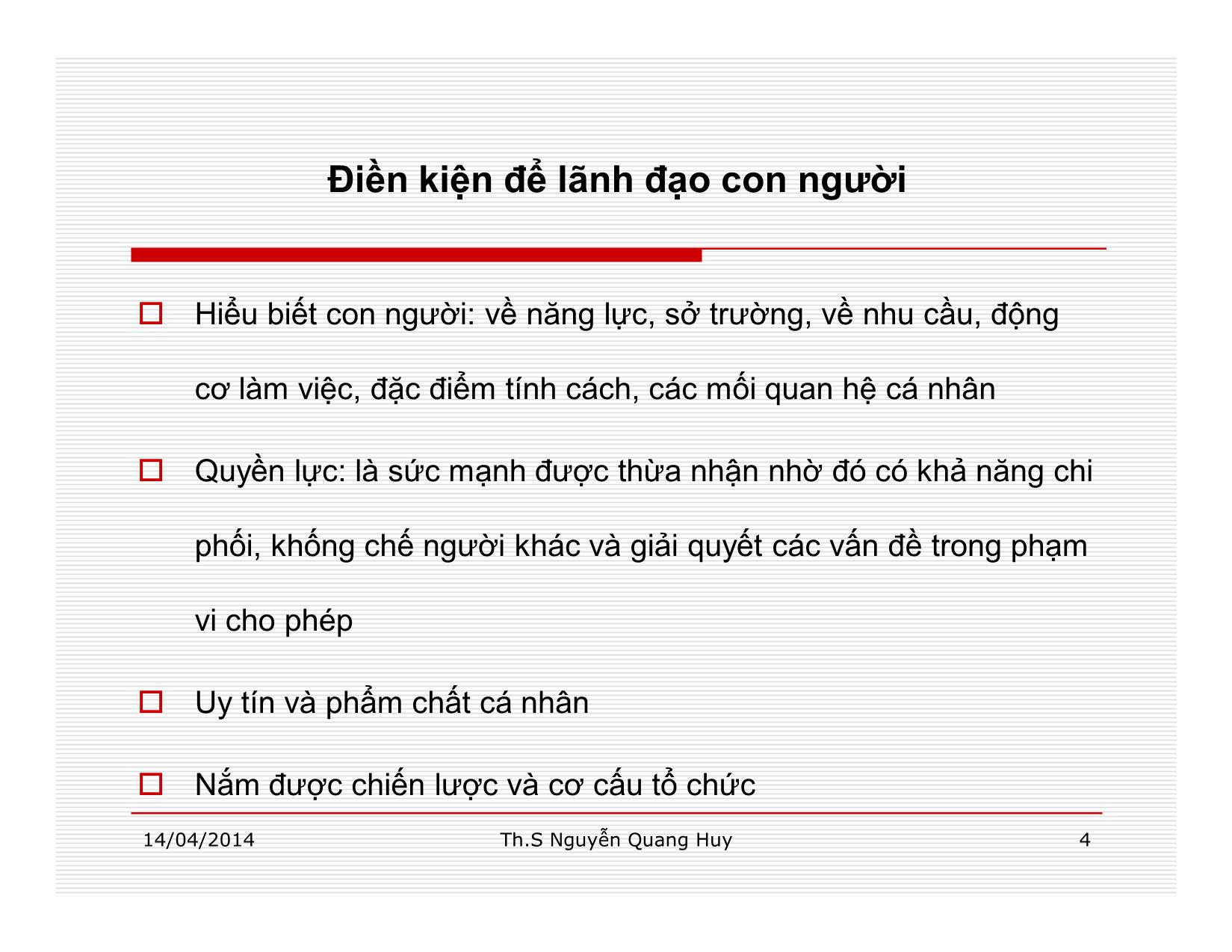 Bài giảng Quản lý học - Chương 8: Chức năng lãnh đạo trong quản lý - Nguyễn Quang Huy trang 4