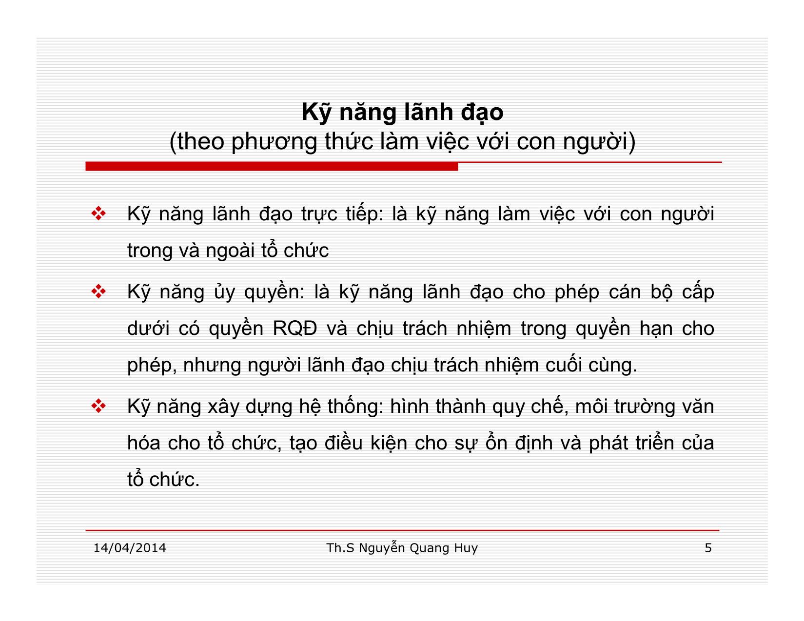 Bài giảng Quản lý học - Chương 8: Chức năng lãnh đạo trong quản lý - Nguyễn Quang Huy trang 5