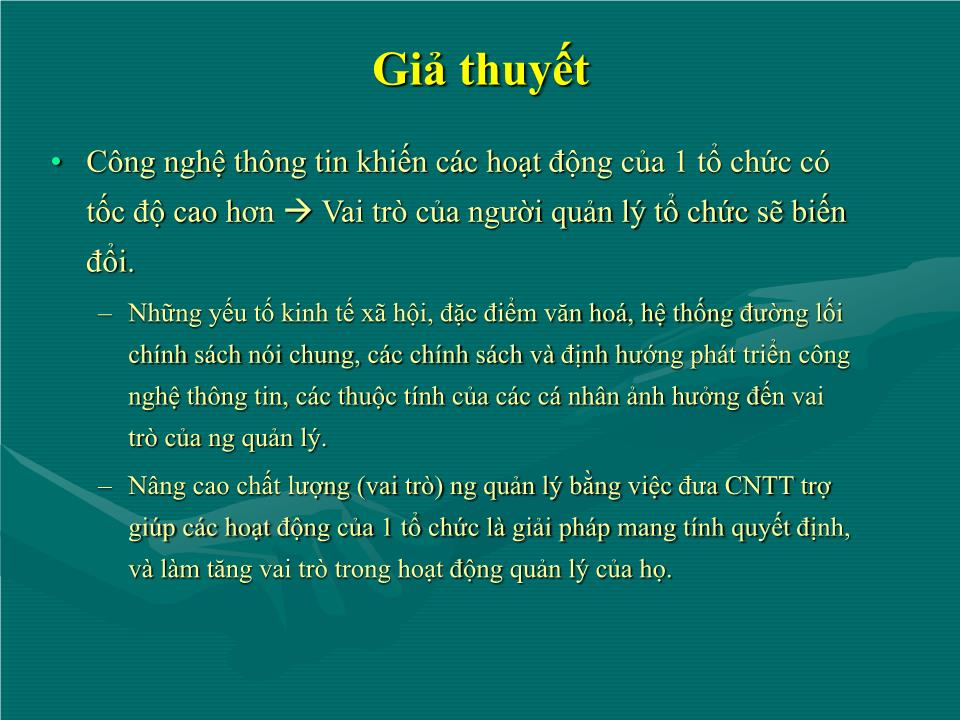 Bài giảng Quản lý trong TK 21 và vai trò của người quản lí trong xã hội thông tin trang 8