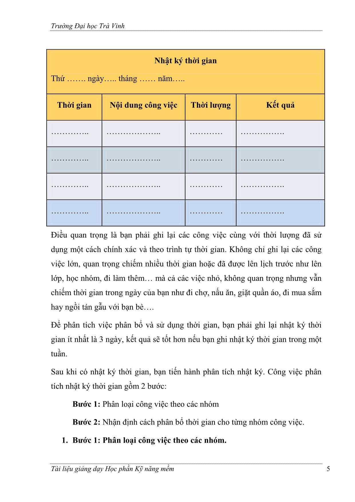Chuyên đề Kỹ năng quản lý thời gian và tổ chức công việc trang 5