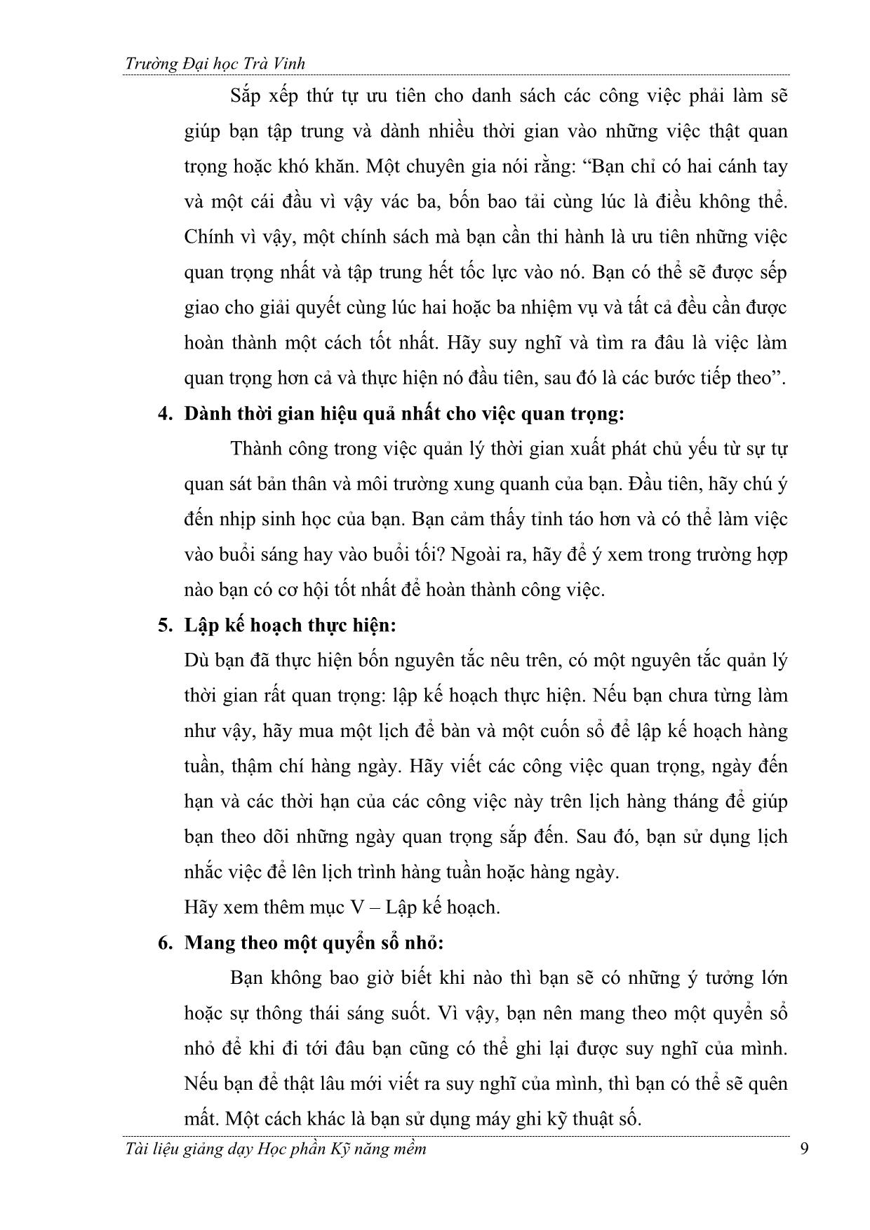 Chuyên đề Kỹ năng quản lý thời gian và tổ chức công việc trang 9