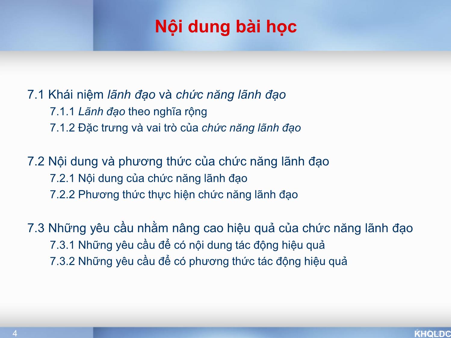 Bài giảng Quản lý đại cương - Chương 7: Chức năng lãnh đạo - Tạ Thị Bích Ngọc trang 4