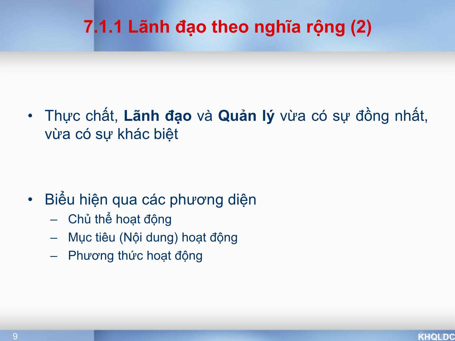 Bài giảng Quản lý đại cương - Chương 7: Chức năng lãnh đạo - Tạ Thị Bích Ngọc trang 9