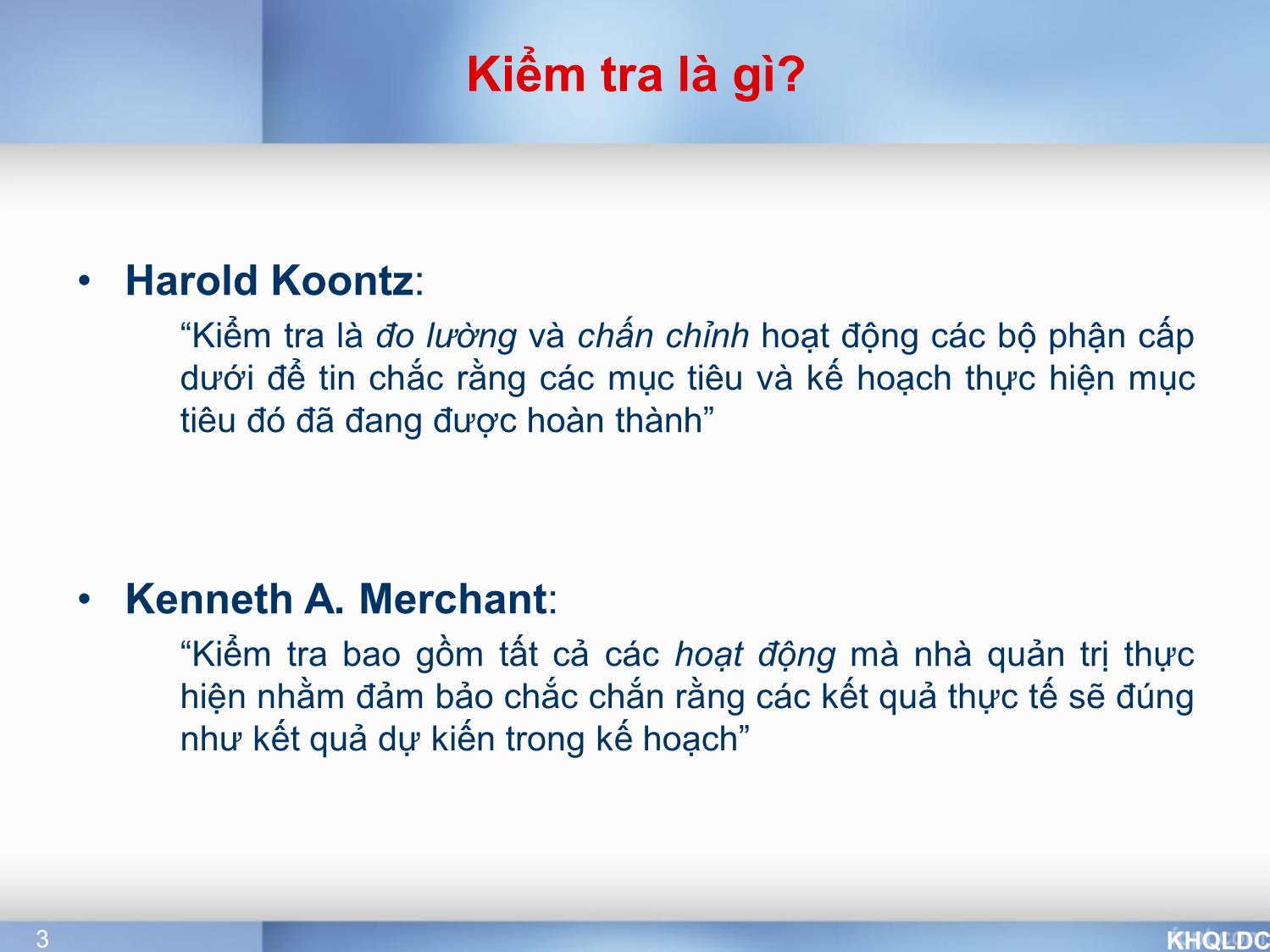 Bài giảng Quản lý đại cương - Chương 8: Chức năng kiểm tra - Tạ Thị Bích Ngọc trang 3