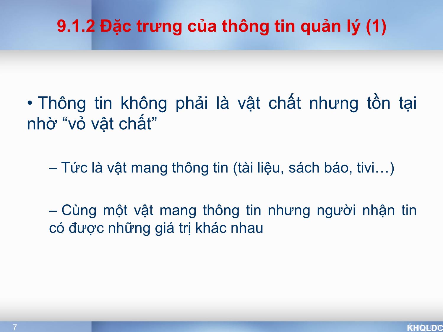 Bài giảng Quản lý đại cương - Chương 9: Thông tin trong quản lý - Tạ Thị Bích Ngọc trang 7