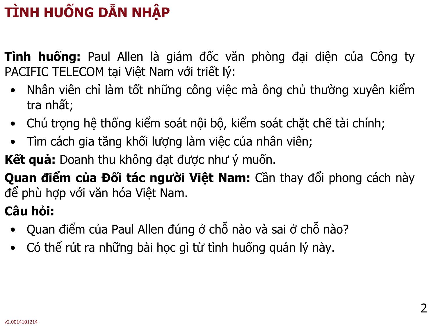 Bài giảng Quản lý - Bài 1: Tổng quan về quản lý trang 2