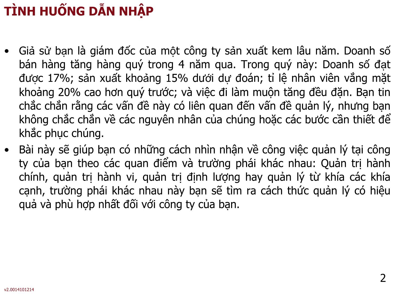 Bài giảng Quản lý - Bài 2: Sự phát triển của tư tưởng quản trị trang 2