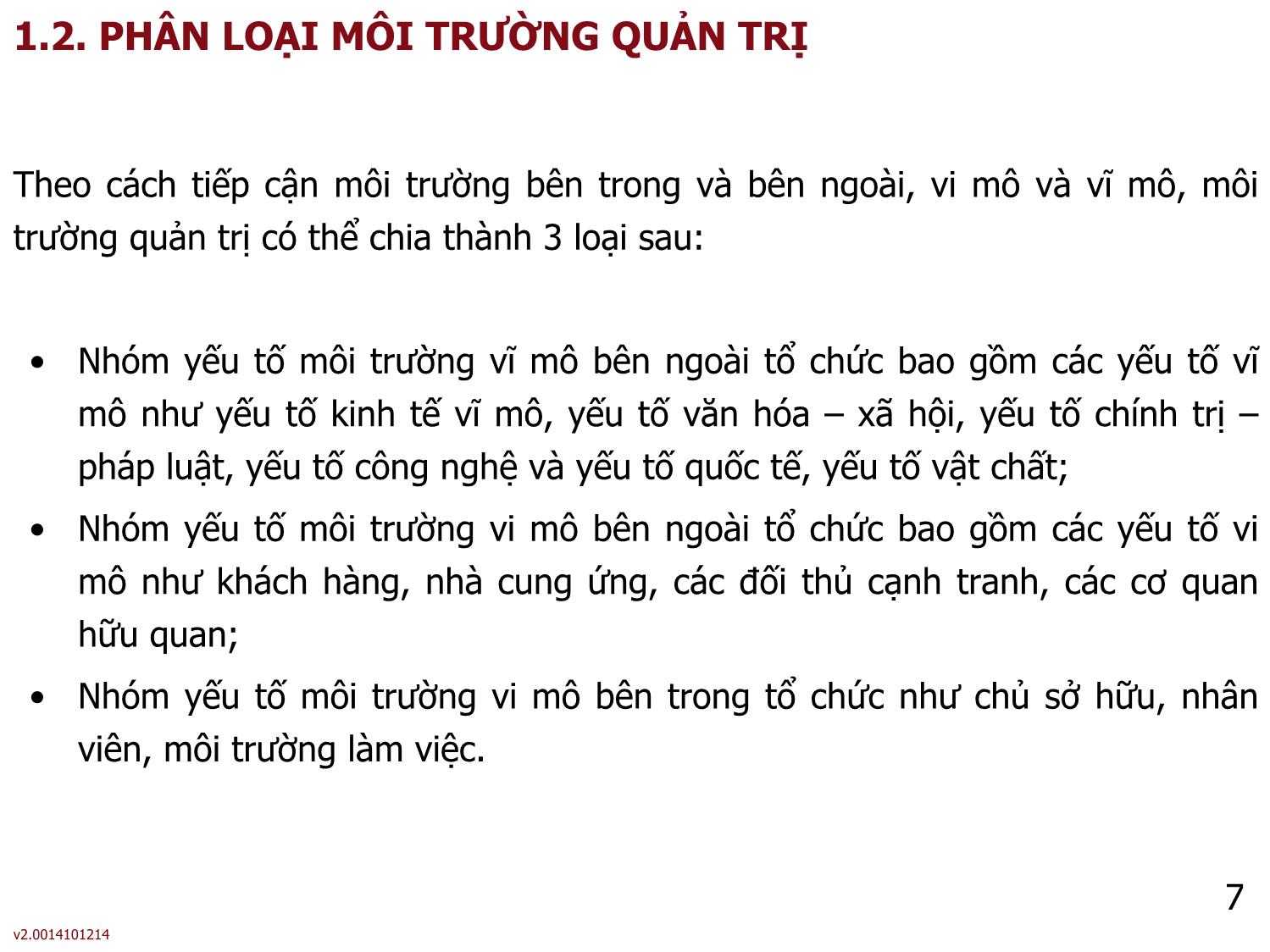 Bài giảng Quản lý - Bài 3: Môi trường hoạt động của tổ chức trang 7