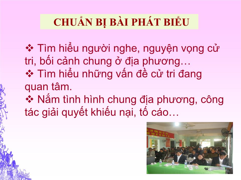 Bài giảng Kỹ năng chuẩn bị, trình bày và phản hồi ý kiến cử tri trang 9