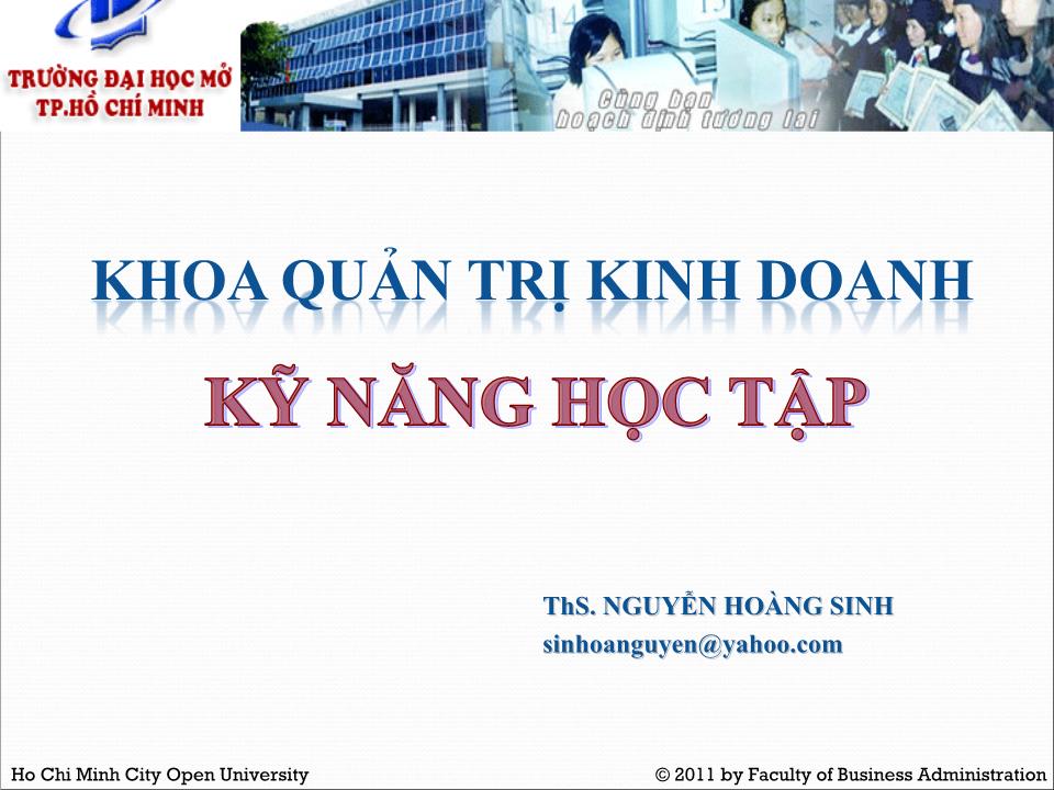 Bài giảng Kỹ năng học tập trang 1