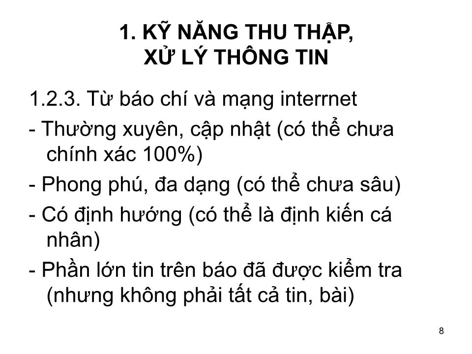 Bài giảng Kỹ năng thu thập, xử lý thông tin và thuyết trình trang 8