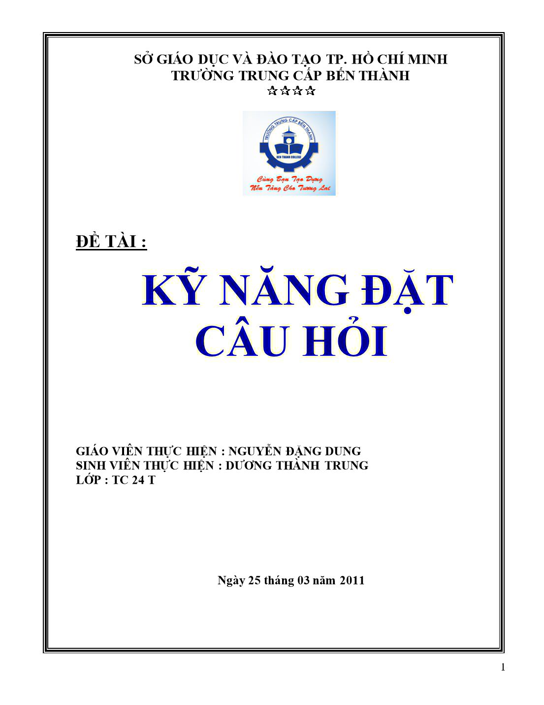 Đề tài Kỹ năng đặt câu hỏi trang 1