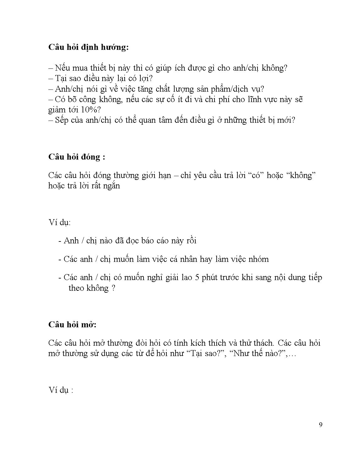 Đề tài Kỹ năng đặt câu hỏi trang 9