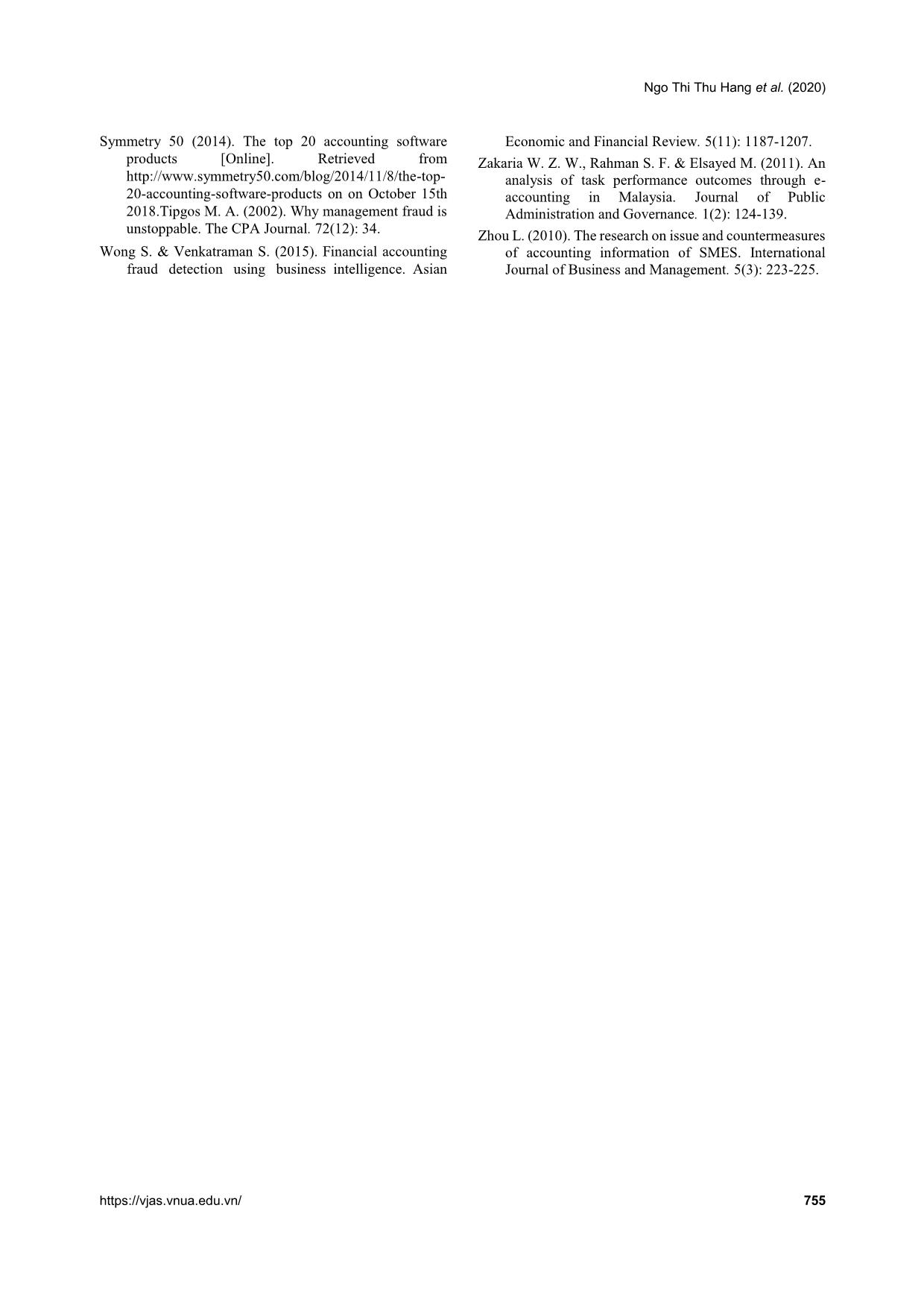 Factors affecting the capacity of accounting software in controlling frauds and errors in small and medium enterprises (smes): A case study of smes in Ha Noi, Viet Nam trang 10