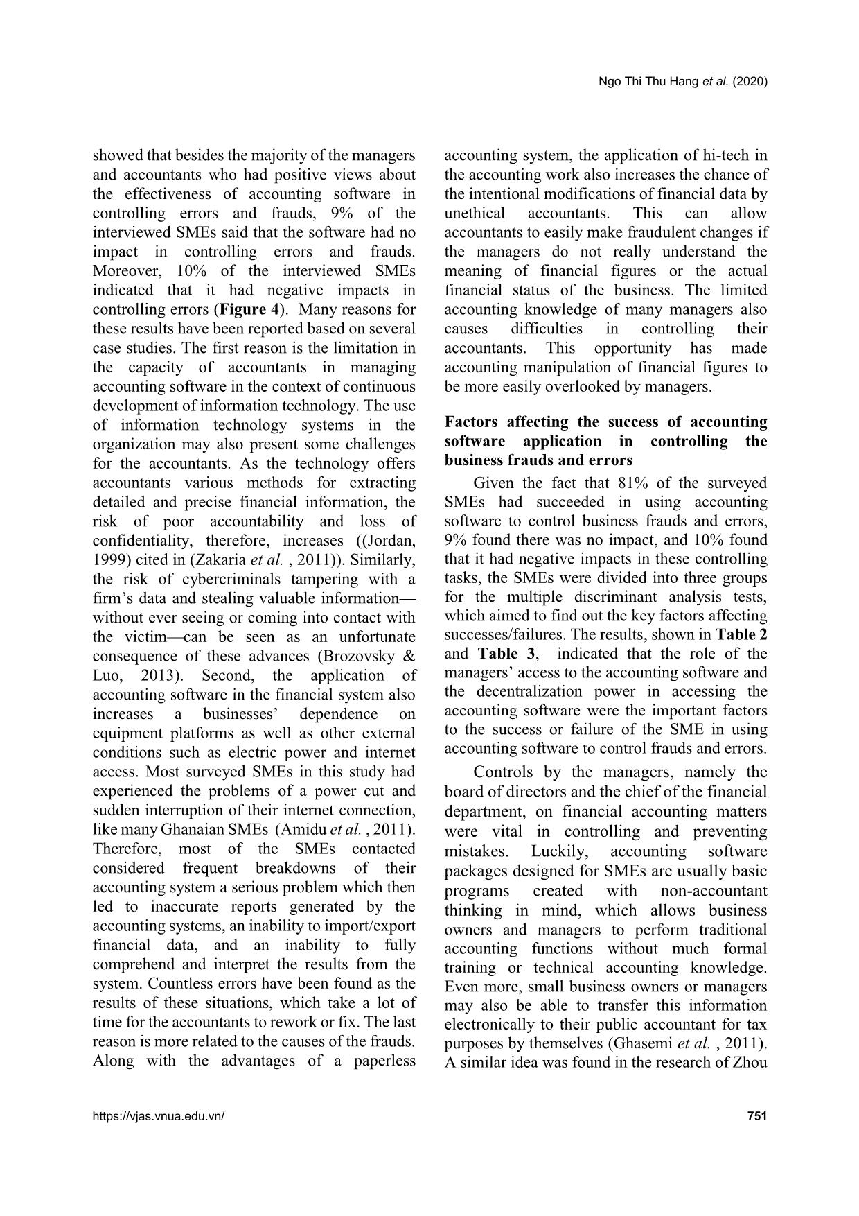 Factors affecting the capacity of accounting software in controlling frauds and errors in small and medium enterprises (smes): A case study of smes in Ha Noi, Viet Nam trang 6