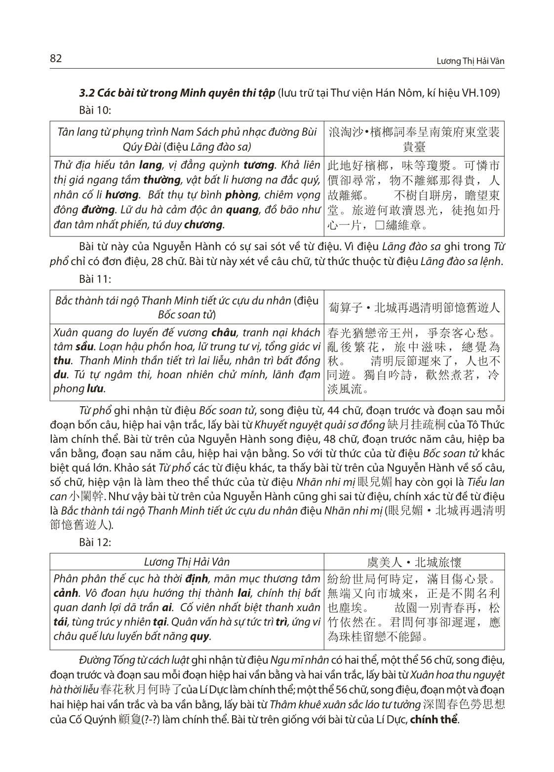 Khảo cứu sáng tác từ của Nguyễn Hành trong Quan Đông Hải và Minh Quyên thi tập trang 6