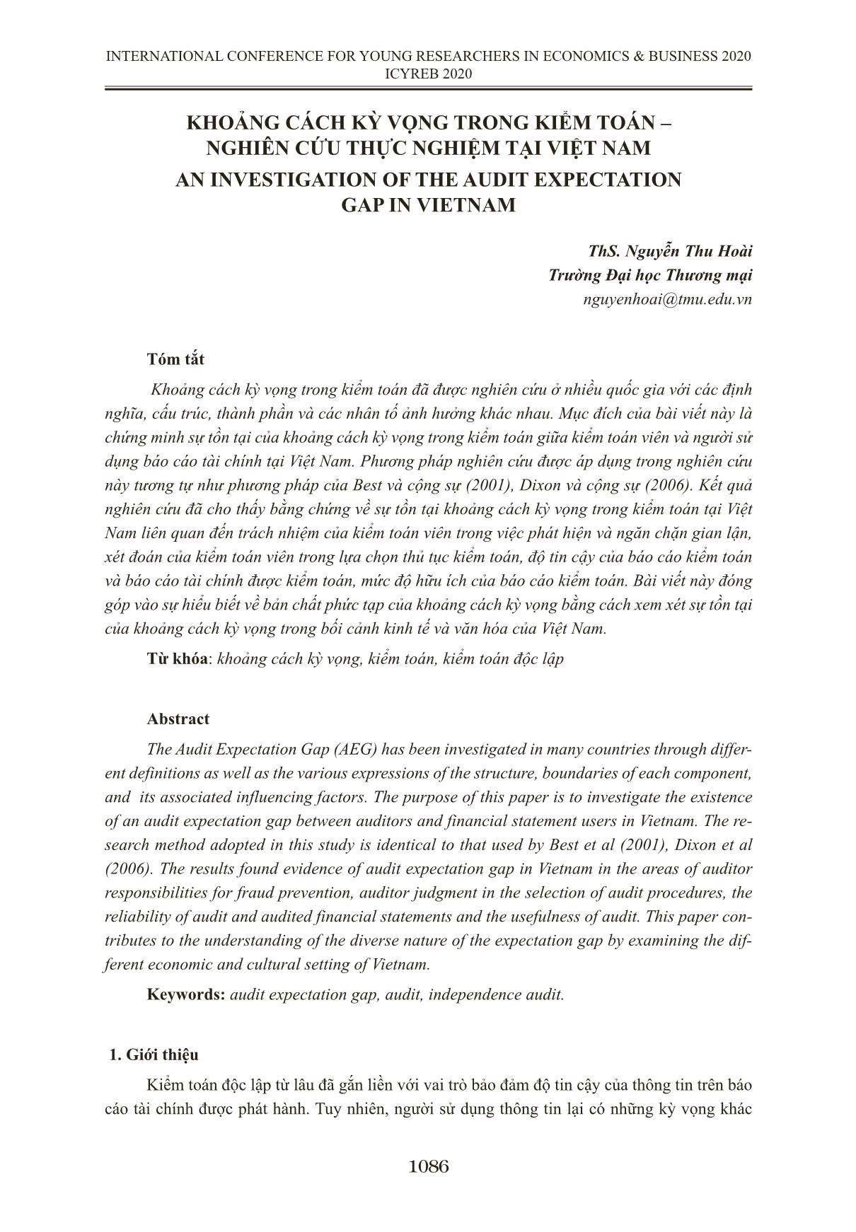 Khoảng cách kỳ vọng trong kiểm toán – nghiên cứu thực nghiệm tại Việt Nam trang 1