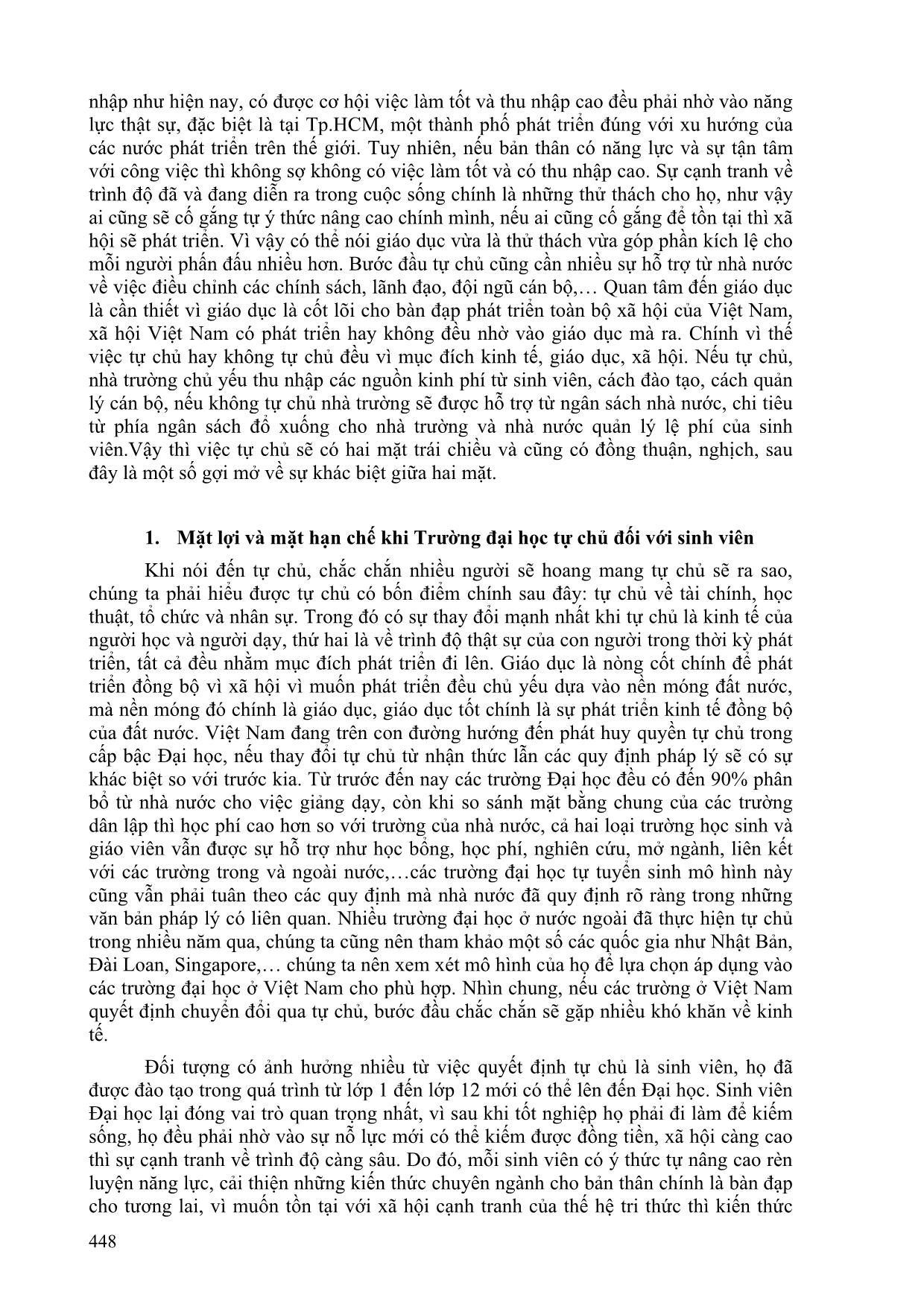 Mặt hạn chế và mặt tốt trong việc tự chủ của các trường Đại học tại thành phố Hồ Chí Minh trang 2